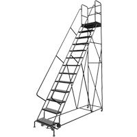 Escabeaux roulants &agrave; dessus profond, 13 marches, Largeur de la marche 24", Hauteur de la plateforme 130", Acier Auto-Cam