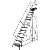 Escabeaux roulants &agrave; dessus profond, 14 marches, Largeur de la marche 24", Hauteur de la plateforme 140", Acier Auto-Cam