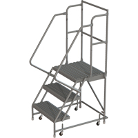 Deep Top Step Rolling Ladder, 3 Steps, 16" Step Width, 30" Platform Height, Steel Auto-Cam