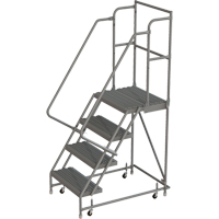 Deep Top Step Rolling Ladder, 4 Steps, 16" Step Width, 40" Platform Height, Steel Auto-Cam