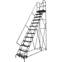 Deep Top Step Rolling Ladder, 13 Steps, 24" Step Width, 130" Platform Height, Steel Auto-Cam