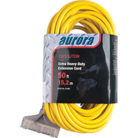 Vinyl Extension Cord with Light Indicator, Outdoor, SJTOW, 12/3 AWG, 15 A, 3 Outlet(s), 50' Auto-Cam