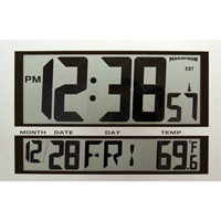 Jumbo Clock, Digital, Battery Operated, 16.5" W x 1.7" D x 11" H, Silver XD075 | Auto-Cam