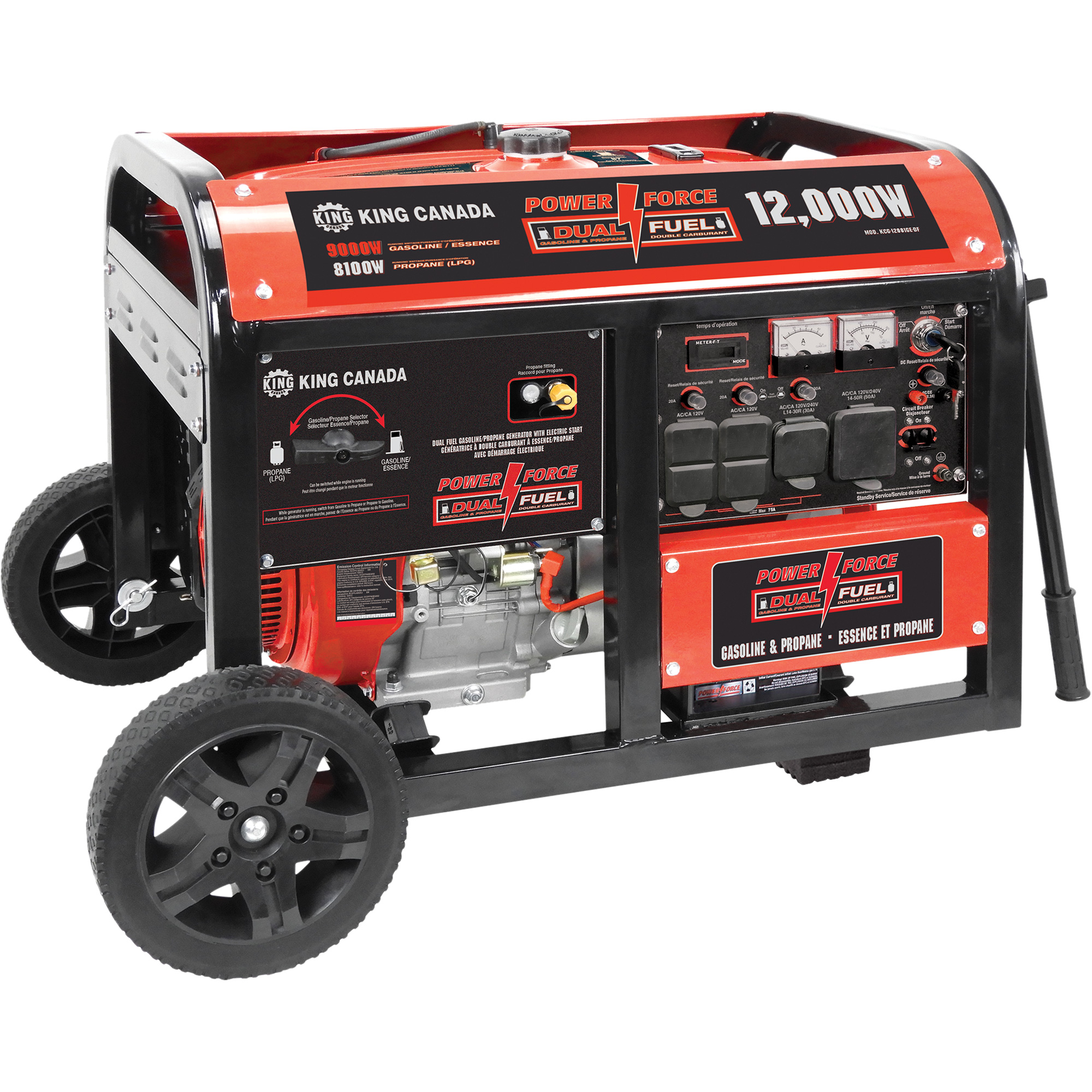 King Canada Génératrice à essence/propane à démarreur électrique, Surtension 12 000 W, Nominale King Canada Génératrice à essence/propane à démarreur électrique, Surtension 12 000 W, Nominale